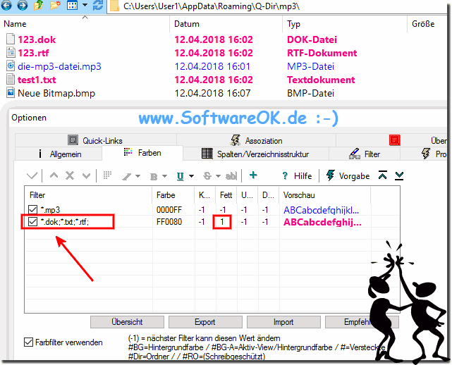 Unterschiedliche Dateitypen in unterschiedlichen Farben hervorheben!