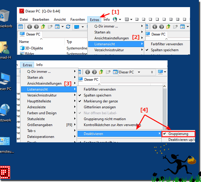 Vollstndige Abstellen  der Gruppierung im Quad-Explorer unter Windows!