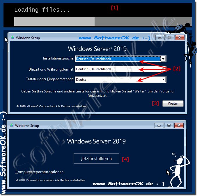 Schritt fr Schritt Starten der Installation von MS Windows Server 2019, 2016!