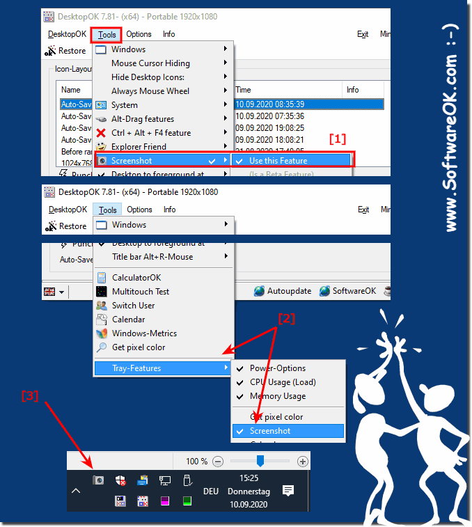 Tools - Tray-Funktionen - Screenshot-Informationen!