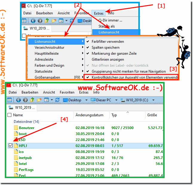 Kontrollkstchen im Quad-Explorer zur Datei-Markierung!