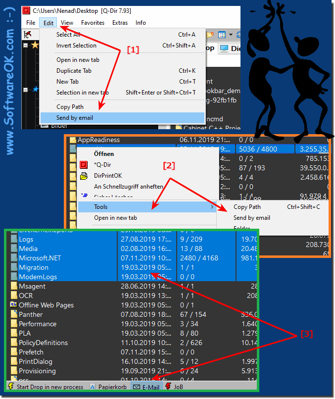 Möglichkeiten zum Versenden von Dateien oder Ordnern per E-Mail im Quad Explorer unter Windows!