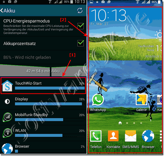 TouchWiz-Start Samsung Galaxy Akku-Verbrauch!