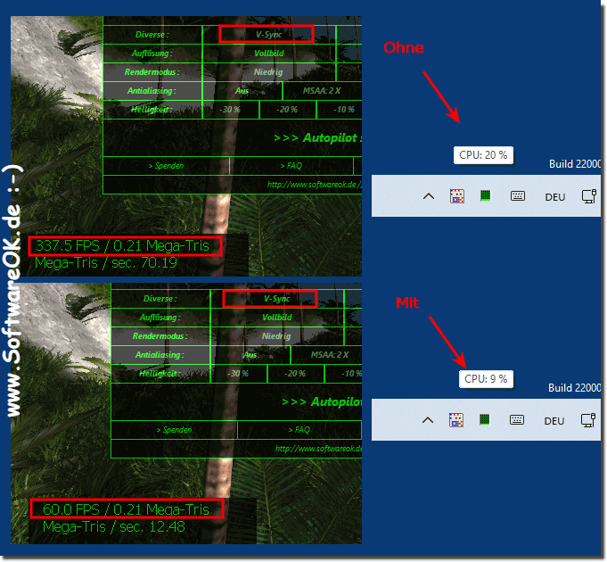 Mit und ohne  vertikale Synchronisierung unter Windows 11!