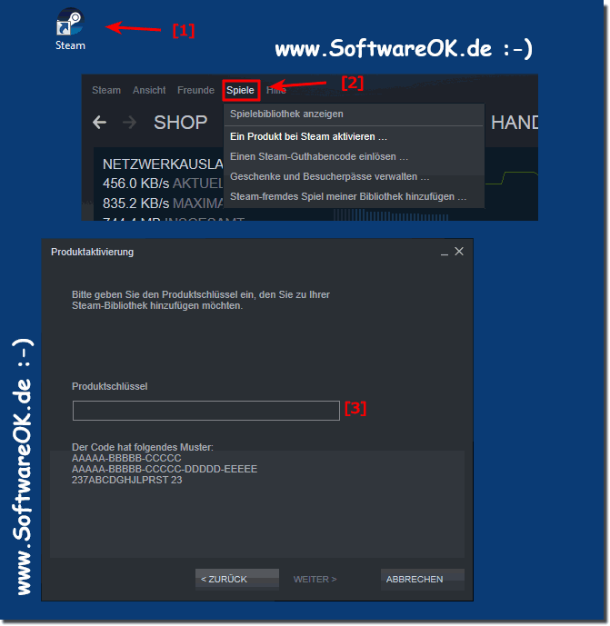 Aktivieren eines Produktes bei Steam ber Produkt Key, aber wie?