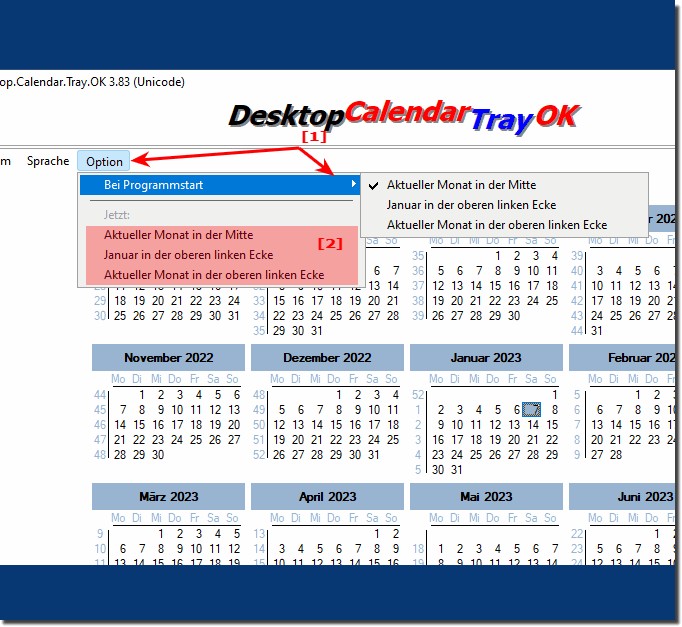 Position vom Aktuellem Datum im Kalender einstellen!