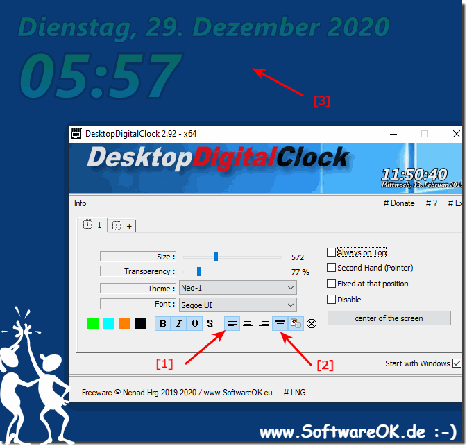 Desktop Urzeit auf Links umstellen unter dem Datum!