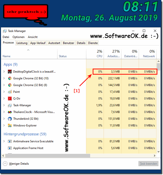 Die Desktop Uhr ist kein Windows System Ressourcen Verschwender!