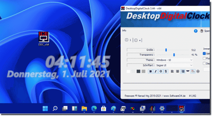 Die Digitale-Uhr am MS Windows 11 Desktop OS!