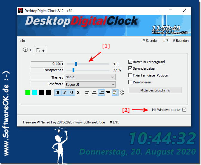 Die Digitale Desktop Uhr mit Windows Starten lassen!