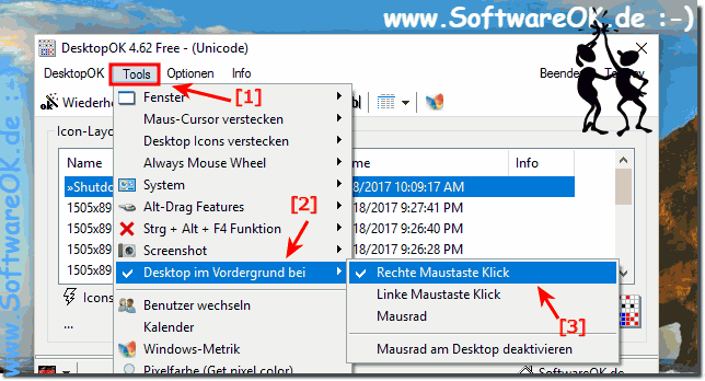 Desktop in den Vordergrund, bei Klick Funktion unter Windows-10?