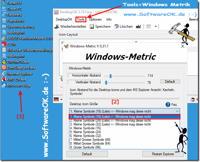 Windows Metrik Desktop Icon Größe und Ansicht ändern!