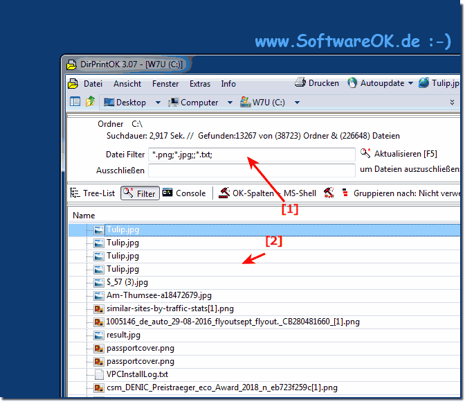 Dateien filtern in DirPrintOK!