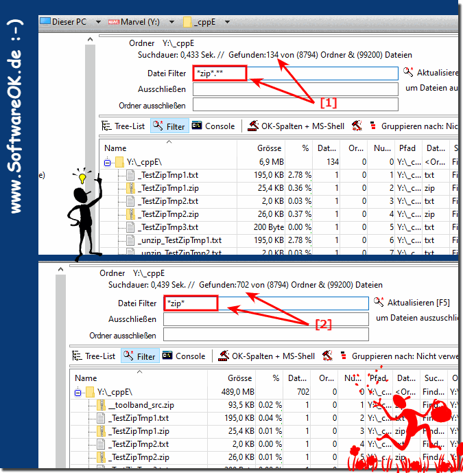 Dateierweiterung ignorieren bei der Suche!