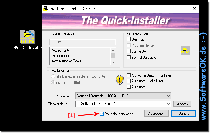 Ein Silent oder Portable Installation von DirPrintOK!