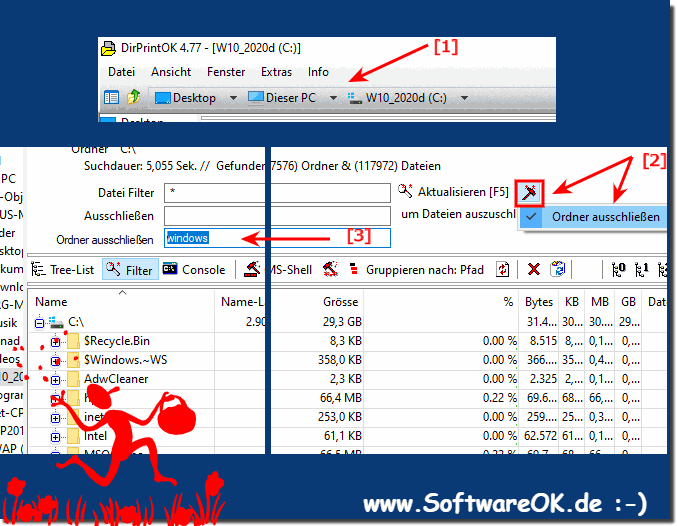 Ordner bei der Suche Ausschlieen die Nicht gedruckt werden sollen!