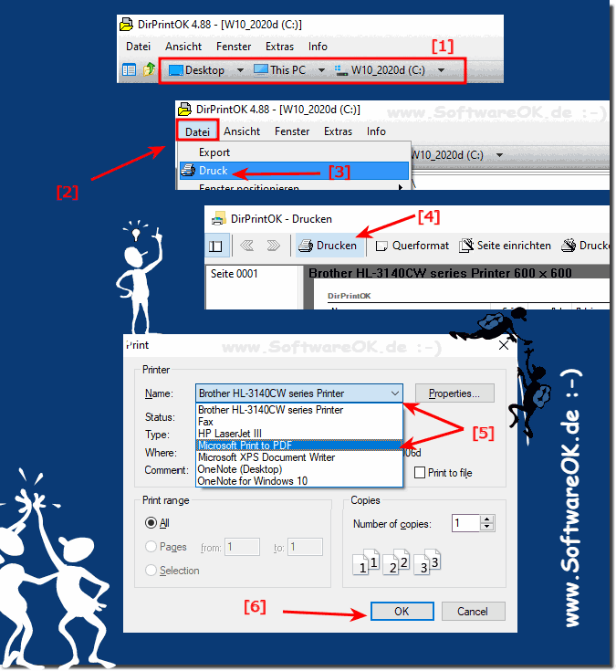 Verzeichnis-Liste als ein PDF Dokument speichern unter MS Windows OS!