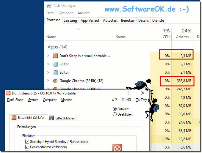 Ruhezustand Herunterfahren Blockierung ist der Ressourcen Verbrauch sehr niedrig!