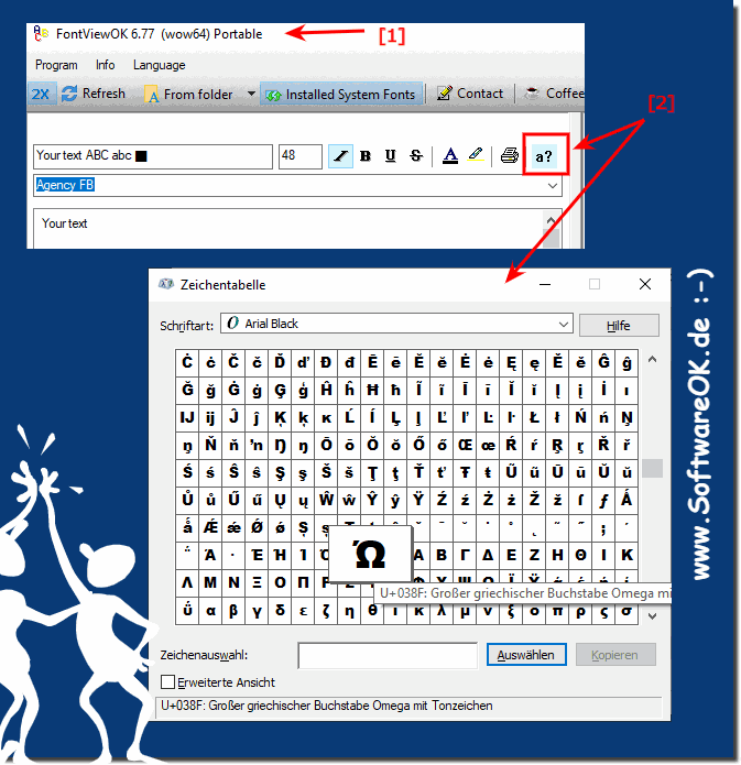 MS Windows Character Map zum Einfügen eines Sonderzeichens!