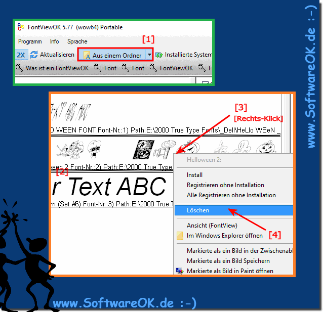 Schriftarten Löschen in FontViewOK (Windows Papierkorb)!