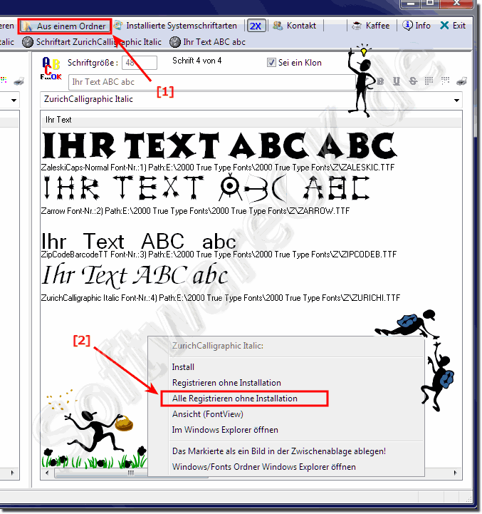 Schriftarten  fr andere Windows Programme registrieren ohne Installation!