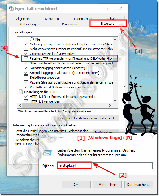 FTP auf Client-Modus  in Windows-10 umstellen!