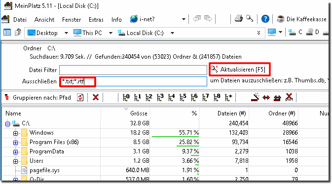 Dateisuche mit Filter und Ausschlieen der Dateien!