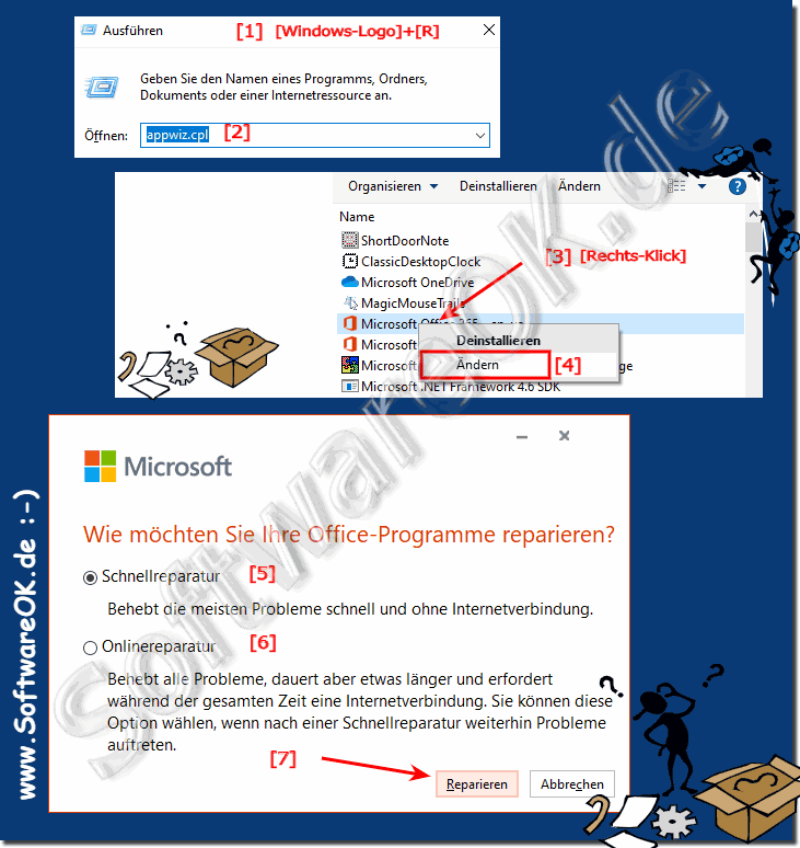 Bei Office Fehlern die Reparatur von MS-Office starten!