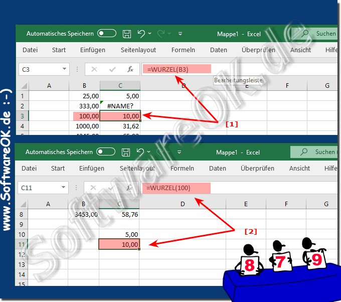 Berechnen der Quadratwurzel in Microsoft Excel!