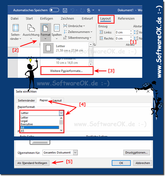 Das Standardpapierformat fr Word-Dokumente Festlege!