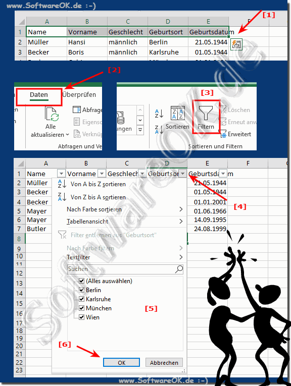 Daten in den Excel Tabellen filtern!