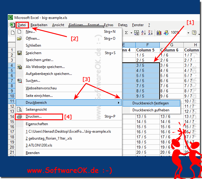 Druckbereich festleg klassisch in MS Excel Tabelle!