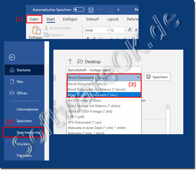 ffnen von docx Dokumenten und in dok MS-Office Word speichern!