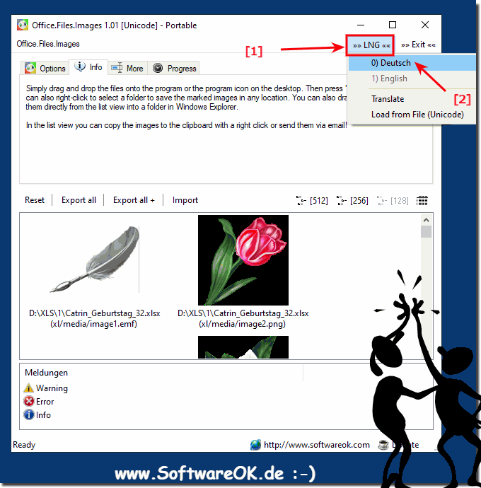 Office Bilder auflist Tool ist Sprache umstellen auf Deutsch!