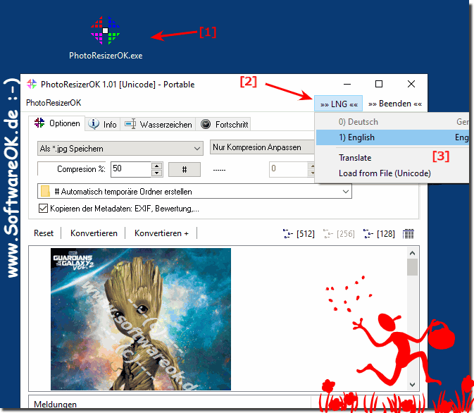 Das Foto Verkleinerung Tool ist in falscher Sprache und bersetzen!