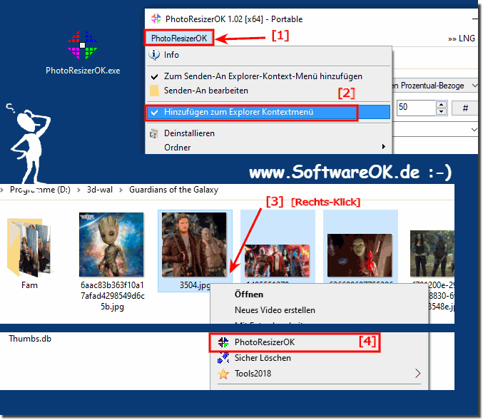 ber den MS Windows Explorer die Bilder verkleinern lassen!