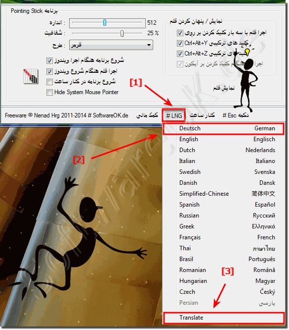 In Maus Pointer-Stick die Landes-Sprache ndern!