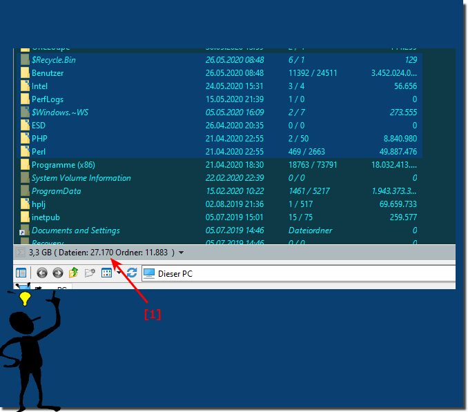 Bei markierten Ordner recursive alle Grssen informationen und Datei Ordner Anzahl!