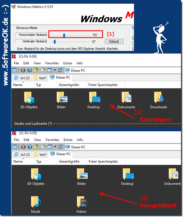 Der Symbolabstand ist im Quad-Explorer für Windows sehr nahe beieinander!