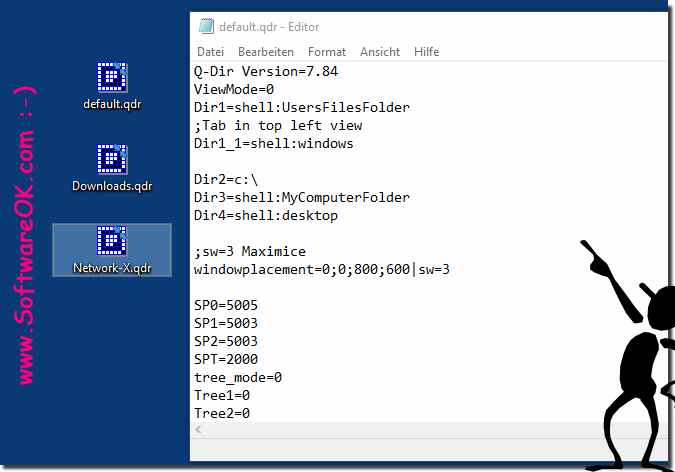 Bearbeiten Sie Q-Dir * .qdr und speichern Sie es auf dem Desktop, um den Quad-Datei-Explorer benutzerdefiniert zu starten!