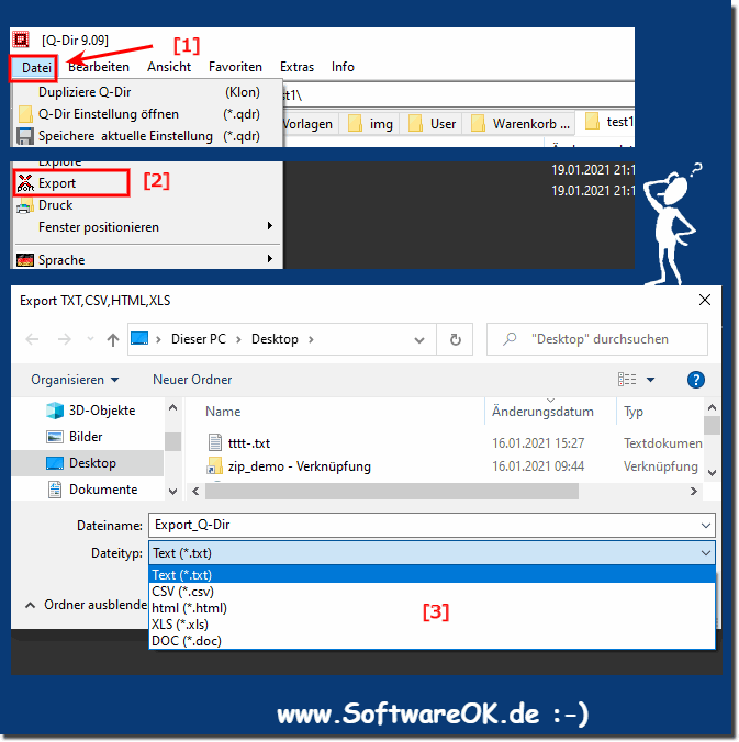 Export zu CSV, TXT, HTML, XLS, ... der aktuellen Explorer Ansicht in Q-Dir!