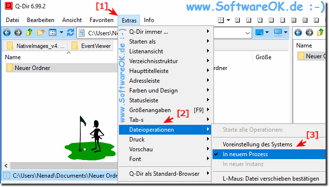 Extras Dateioperationen im neuem Prozess (Q-Dir, Explorer)