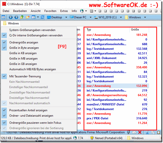 Gesamtgre des Ordners im  Datei-Explorer!