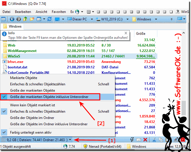 Gesamtgre des Ordners in der Statusleiste des Datei-Explorers!