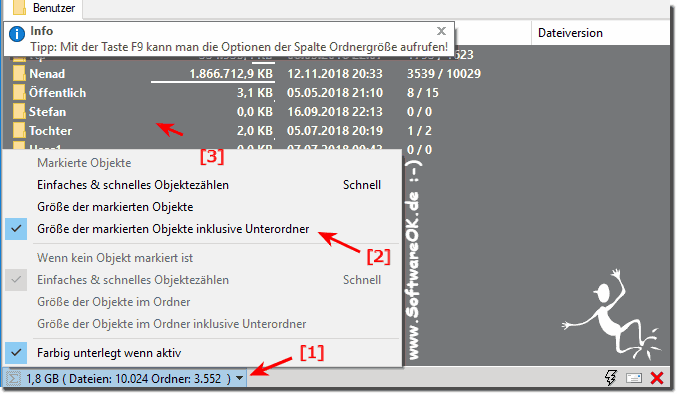 Gre und mehr Angaben ber Dateiordner in der Status-Leiste!