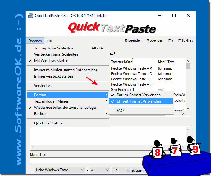 Datum und Uhrzeit Format für Windows in QuickTextPaste!