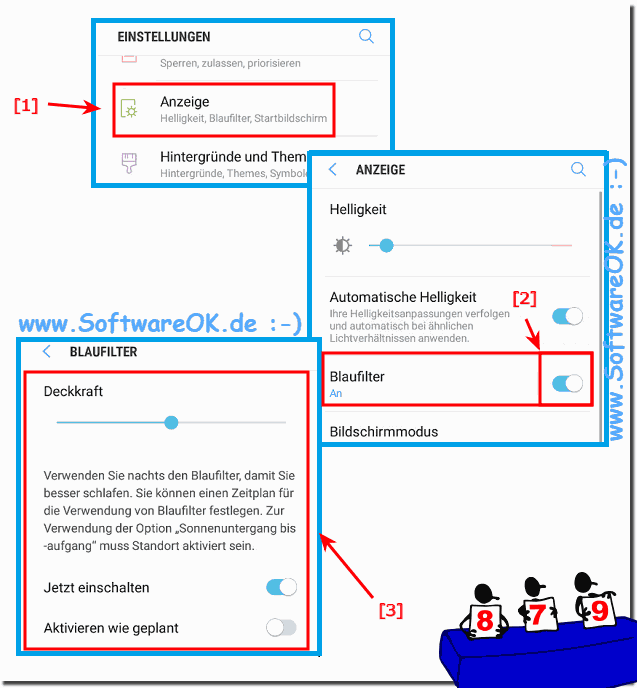 Am Samsung Handy den Blaufilter aktivieren!