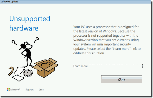 Nicht Unterstützte Hardware bei Windows 7 und 8.1!