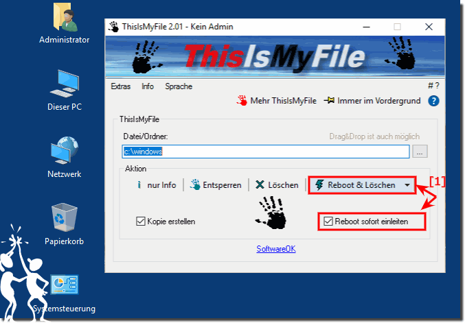 Reboot sofort einleiten nach Datei Entsperren!