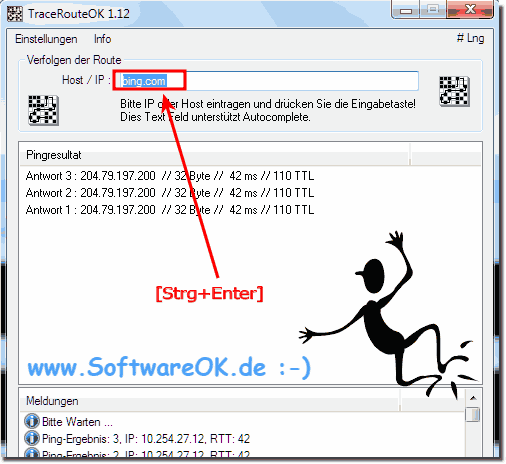 Einen einfachen Ping mit TraceRouteOK unter Windows ausführen!